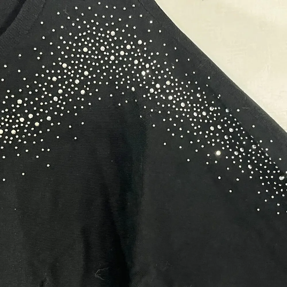 7th Ave NY Evening Wear Rhinestone Sweater Dolman Sleeve Black/Silver Medium